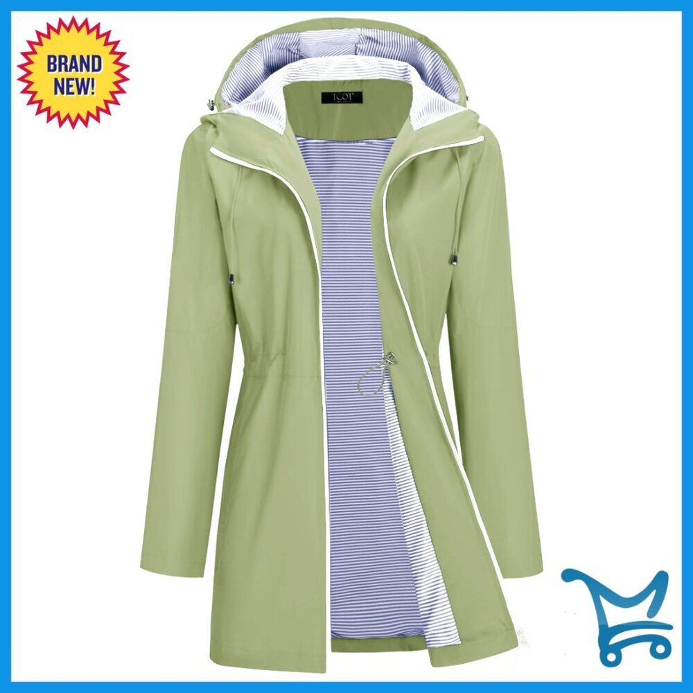 Women's Waterproof Lined Raincoat Hooded Trench Coat Windbreaker Jacket